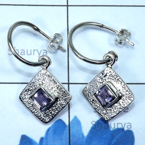 Amethyst cut H - SSE909-Detachable Pretty Women Earring Made In 925 sterling Silv