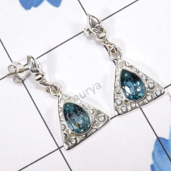 Blue Topaz D - SSE908-Seductive Triangle Stud Earrings With 925 Sterling Siver