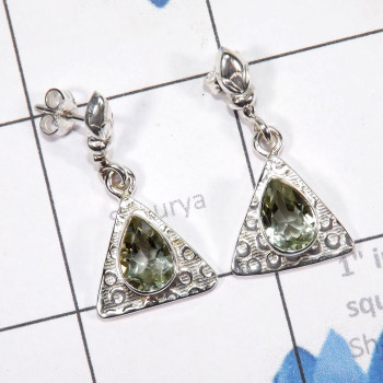 Green Amethyst G - SSE908-Seductive Triangle Stud Earrings With 925 Sterling Siver