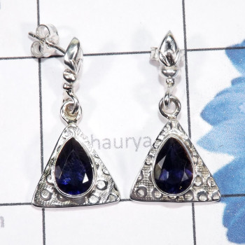 Iolite H - SSE908-Seductive Triangle Stud Earrings With 925 Sterling Siver