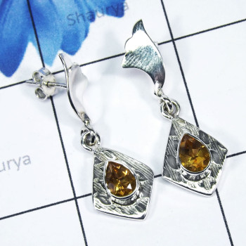 Citrine cut A - SSE907-Semi Precious Gemstones Stud Earrings Manufactured 925 St
