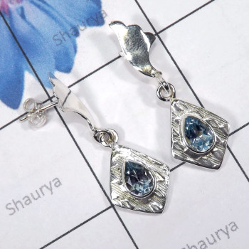 Blue Topaz D - SSE907-Semi Precious Gemstones Stud Earrings Manufactured 925 St