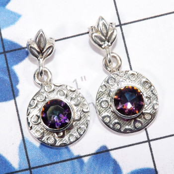 Mystic quartz E - SSE906-Round Shape Designed Stud Earrings of 925 Sterling Silver