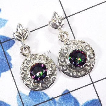 Mystic quartz I - SSE906-Round Shape Designed Stud Earrings of 925 Sterling Silver