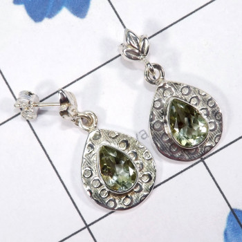 Green Amethyst G - SSE905-925 Sterling Silver Manufactured Designed Stud Earrings W