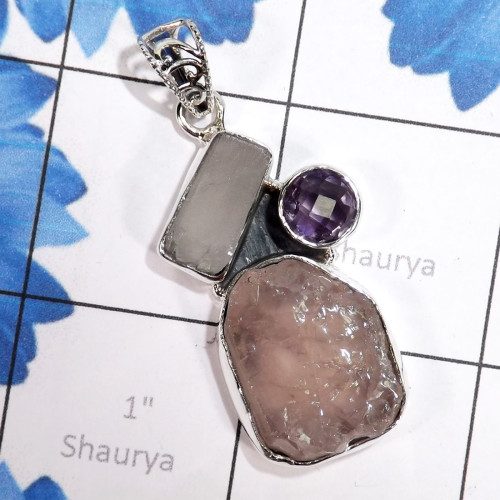 Amethyst Cut & Rose Quartz Rough B - FSP973-Miraculous Pendants of Natural Amethyst & Rose Quartz Rou Amethyst Cut & Rose Quartz Rough B - FSP973-Miraculous Pendants of Natural Amethyst & Rose Quartz Rou