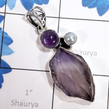 Amethyst Cab,Pearl & Amethyst Rough O - FSP973-Miraculous Pendants of Natural Amethyst & Rose Quartz Rou Amethyst Cab,Pearl & Amethyst Rough O - FSP973-Miraculous Pendants of Natural Amethyst & Rose Quartz Rou