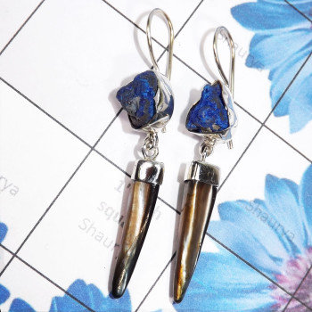 Azurite Rough & Biwa Pearl F - XSE966-Biwa Pearl Gemstone Earrings With 925 Sterling Silver Jew Azurite Rough & Biwa Pearl F - XSE966-Biwa Pearl Gemstone Earrings With 925 Sterling Silver Jew