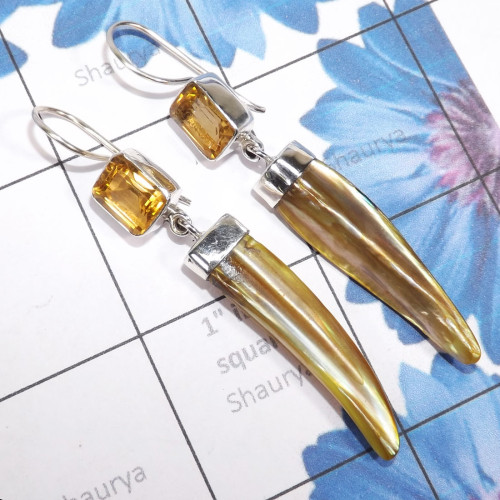 Citrine cut & Biwa Pearl D - XSE965-925 Sterling Silver Earrings of Lovely Biwa Pearl Gemston Citrine cut & Biwa Pearl D - XSE965-925 Sterling Silver Earrings of Lovely Biwa Pearl Gemston