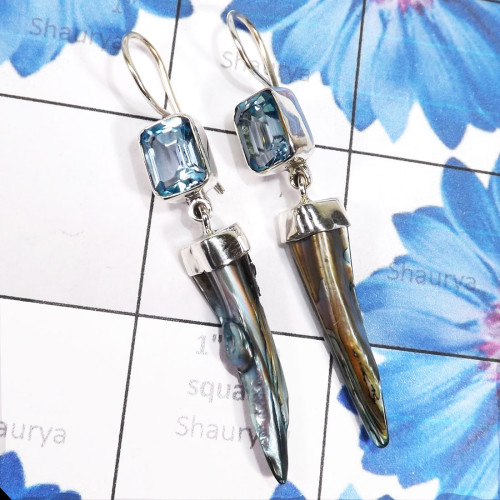 Blue Topaz & Biwa Pearl E - XSE965-925 Sterling Silver Earrings of Lovely Biwa Pearl Gemston Blue Topaz & Biwa Pearl E - XSE965-925 Sterling Silver Earrings of Lovely Biwa Pearl Gemston