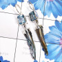 Blue Topaz & Biwa Pearl E - XSE965-925 Sterling Silver Earrings of Lovely Biwa Pearl Gemston