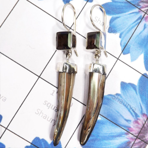 Smokey Cut & Biwa Pearl F - XSE965-925 Sterling Silver Earrings of Lovely Biwa Pearl Gemston Smokey Cut & Biwa Pearl F - XSE965-925 Sterling Silver Earrings of Lovely Biwa Pearl Gemston