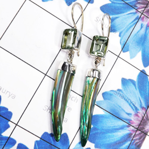 Green Amethyst & Biwa Pearl O - XSE965-925 Sterling Silver Earrings of Lovely Biwa Pearl Gemston Green Amethyst & Biwa Pearl O - XSE965-925 Sterling Silver Earrings of Lovely Biwa Pearl Gemston