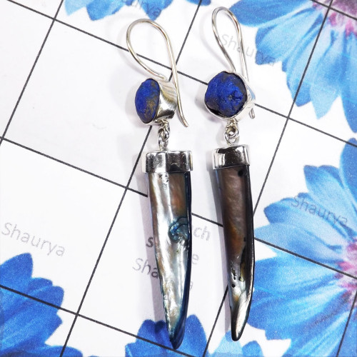 Lapis Rough & Biwa Pearl F - XSE964-Indian Factory Made Earrings With Biwa Pearl & Other Mult