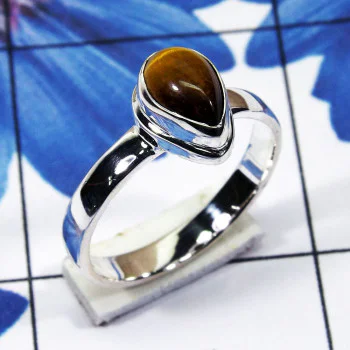 Tiger Eye B - PSR843-Pan Shape Plain Setting Ring Of Multi Cut & Cab Gemstone Tiger Eye B - PSR843-Pan Shape Plain Setting Ring Of Multi Cut & Cab Gemstone