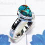 Blue Copper Turquoise D - PSR843-Pan Shape Plain Setting Ring Of Multi Cut & Cab Gemstone