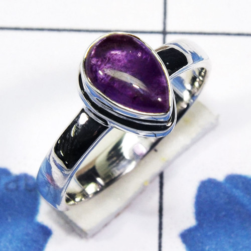 Amethyst E - PSR843-Pan Shape Plain Setting Ring Of Multi Cut & Cab Gemstone