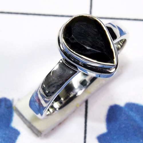 Black onyx Cut F - PSR843-Pan Shape Plain Setting Ring Of Multi Cut & Cab Gemstone