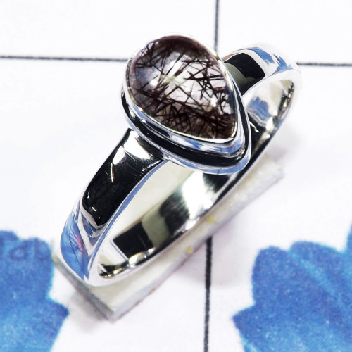 Black Rutile G - PSR843-Pan Shape Plain Setting Ring Of Multi Cut & Cab Gemstone