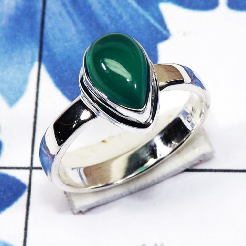 Green Onyx O - PSR843-Pan Shape Plain Setting Ring Of Multi Cut & Cab Gemstone
