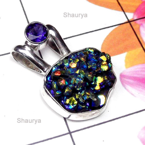 Titanium Druzy O - SD989-Fabulous Pendant with Multi Gemstone