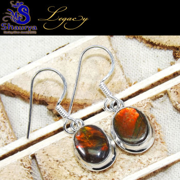 Ammolite B - ALG954-Small Oval Shape Geniune Ammolite Gemstone Earrings With Ammolite B - ALG954-Small Oval Shape Geniune Ammolite Gemstone Earrings With