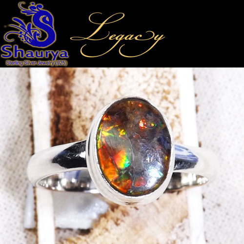 Multi Fire Ammolite E - ALG951-Prodigious Geniune Ammolte Gemstone Rings With 925 Sterli