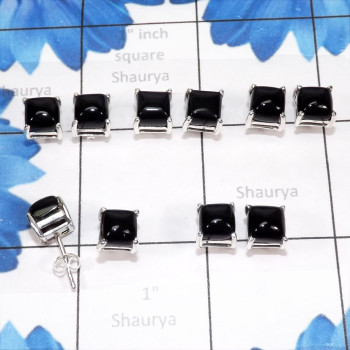 Black Onyx Cab A - SSE903-7MM Wholesale 5Pairs Stud Earrings Manufactured 925 Sterl