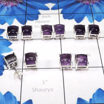 Amethyst Cab B - SSE903-7MM Wholesale 5Pairs Stud Earrings Manufactured 925 Sterl