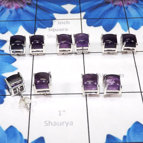 Amethyst Cab B - SSE903-7MM Wholesale 5Pairs Stud Earrings Manufactured 925 Sterl