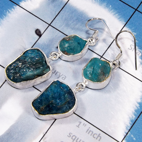 Apatite Rough A - RGE978-Tanzanite & Apatite Rough Stone Matte Finish 925 Silver E
