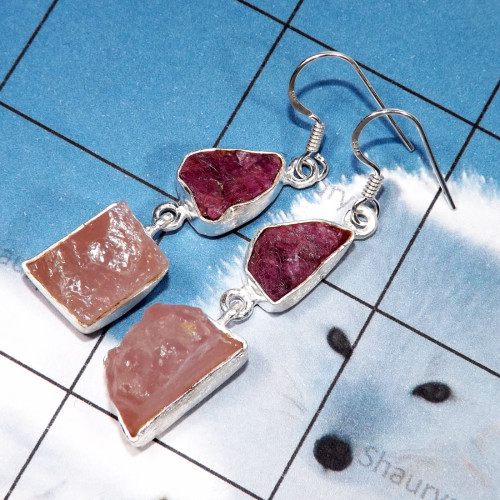 Rose Quartz, Tourmaline D - RGE978-Tanzanite & Apatite Rough Stone Matte Finish 925 Silver E