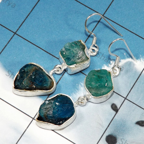 Apatite Rough F - RGE978-Tanzanite & Apatite Rough Stone Matte Finish 925 Silver E