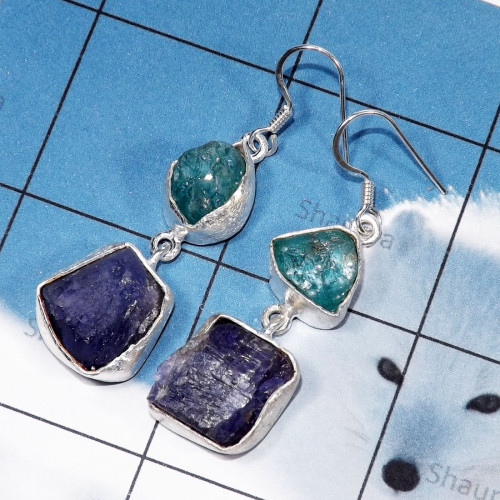 Tanzanite, Apatite Rough-O - RGE978-Tanzanite & Apatite Rough Stone Matte Finish 925 Silver E