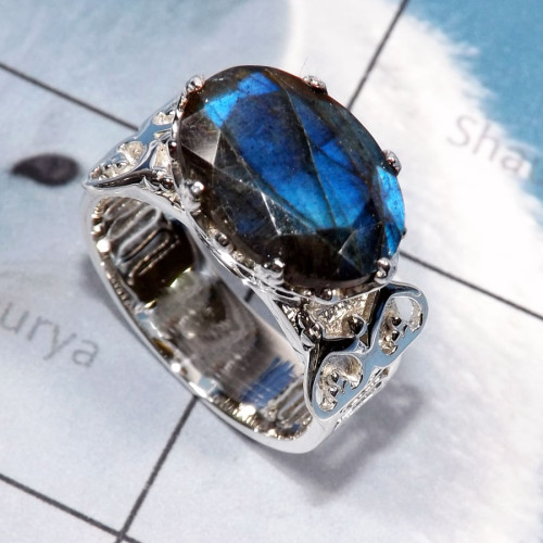 Labradorite Cut D - SCR884-Cut Amethyst Stone CAsting Designer 925 Silver Women Ring