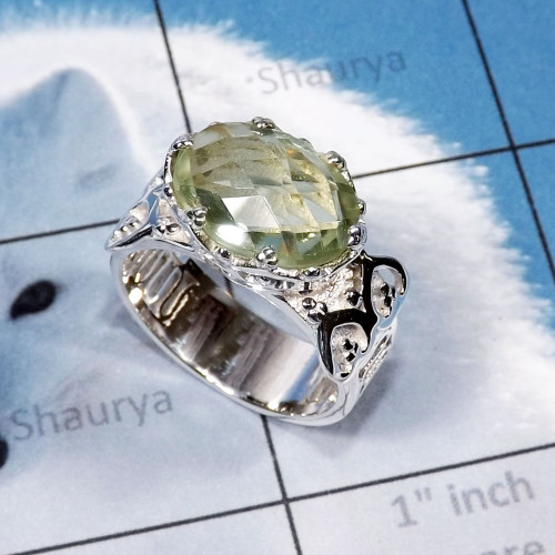 Green Amethyst Cut  K - SCR884-Cut Amethyst Stone CAsting Designer 925 Silver Women Ring