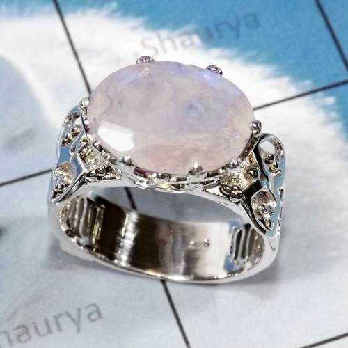 Rainbow Moonstone Cut M - SCR884-Cut Amethyst Stone CAsting Designer 925 Silver Women Ring