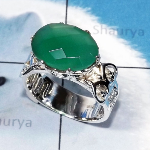 Green Onyx Cut N - SCR884-Cut Amethyst Stone CAsting Designer 925 Silver Women Ring
