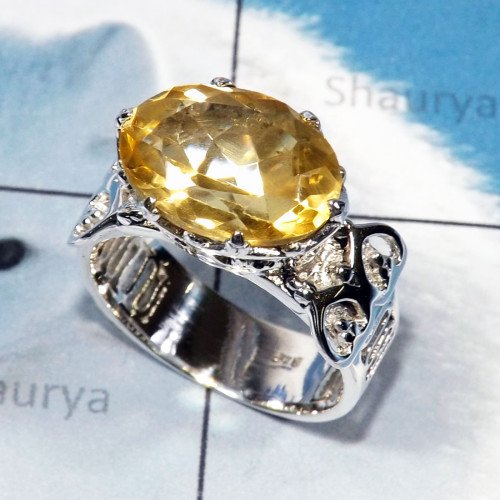 Citrine Cut Q - SCR884-Cut Amethyst Stone CAsting Designer 925 Silver Women Ring