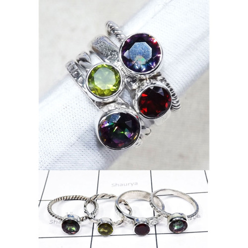 Multi Cut Gemstone A - STK985-925 Sterling Silver Stacking Lovely Rings With Geniune Mu Multi Cut Gemstone A - STK985-925 Sterling Silver Stacking Lovely Rings With Geniune Mu