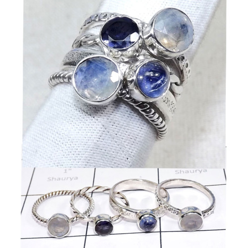 Rainbow Moonstone,Kyanite & Etc G - STK985-925 Sterling Silver Stacking Lovely Rings With Geniune Mu