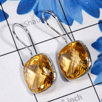 Citrine Cut O - BZE851- BEZEL SET 925 STERLING SILVER CITRINE GEMSTONE EARRING Citrine Cut O - BZE851- BEZEL SET 925 STERLING SILVER CITRINE GEMSTONE EARRING