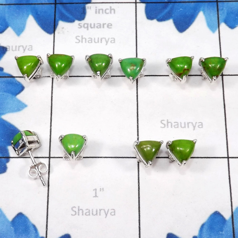 5Pairs Green Turquoise D - SSE901-Wholesale 5Pairs 7mm Trillian Shape 925 Sterling Silver S 5Pairs Green Turquoise D - SSE901-Wholesale 5Pairs 7mm Trillian Shape 925 Sterling Silver S