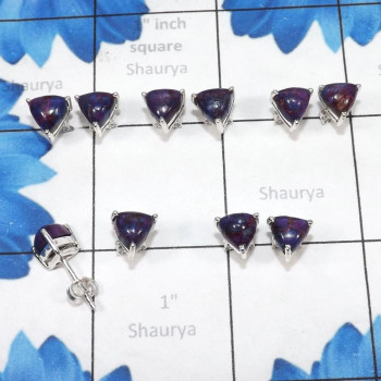 5Pairs Purple Turquoise E - SSE901-Wholesale 5Pairs 7mm Trillian Shape 925 Sterling Silver S