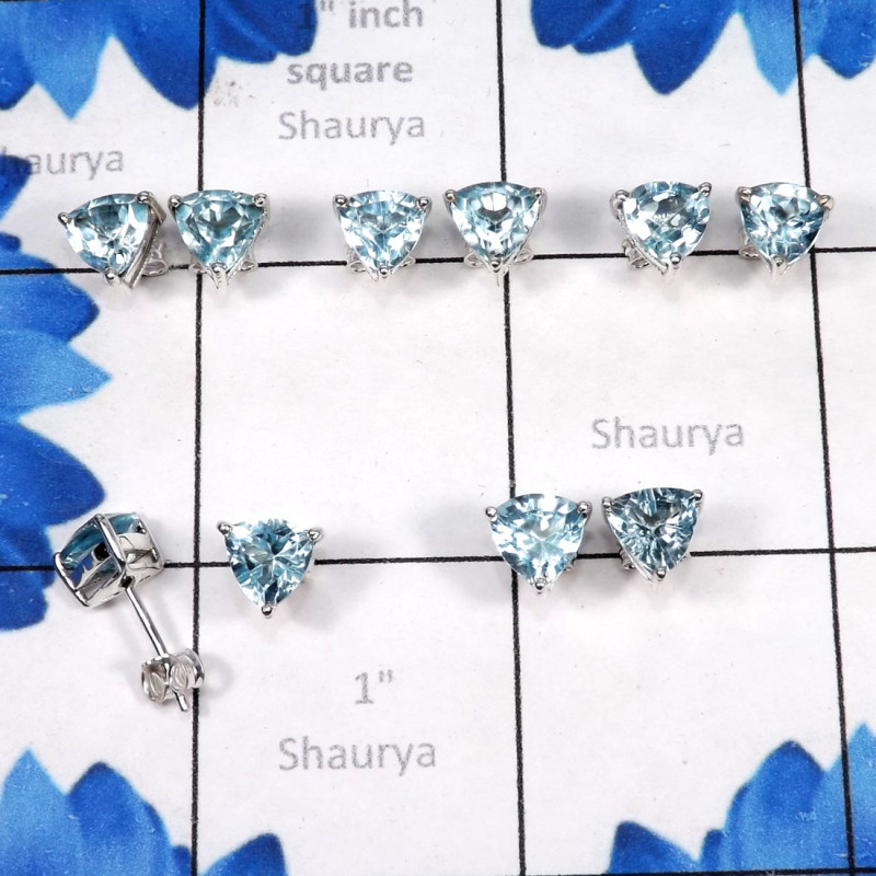 5Pairs Blue Topaz O - SSE901-Wholesale 5Pairs 7mm Trillian Shape 925 Sterling Silver S 5Pairs Blue Topaz O - SSE901-Wholesale 5Pairs 7mm Trillian Shape 925 Sterling Silver S