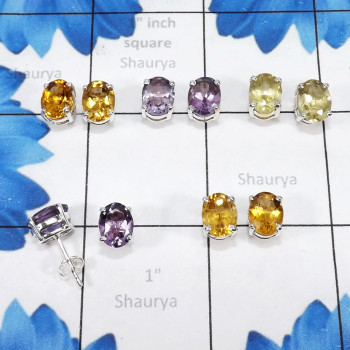 5Pairs Multi Cut Gemstone F - SSE900-7X9 Oval Shape Stud Earrings Manufactured 925 Sterling Si