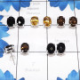 5Pairs Black Onyx Cut,Smoky,Citrine G - SSE900-7X9 Oval Shape Stud Earrings Manufactured 925 Sterling Si