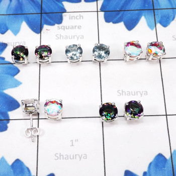 5pairs Mystic Quartz,Blue Topaz Etc B - SSE899-925 Sterling Silver 7mm Round Shape Wholesale 5pairs Stud