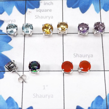 5pairs Blue Topaz,Amethyst Etc G - SSE899-925 Sterling Silver 7mm Round Shape Wholesale 5pairs Stud