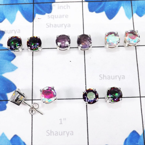 5pairs Multi Cut Gemstone I - SSE899-925 Sterling Silver 7mm Round Shape Wholesale 5pairs Stud 5pairs Multi Cut Gemstone I - SSE899-925 Sterling Silver 7mm Round Shape Wholesale 5pairs Stud